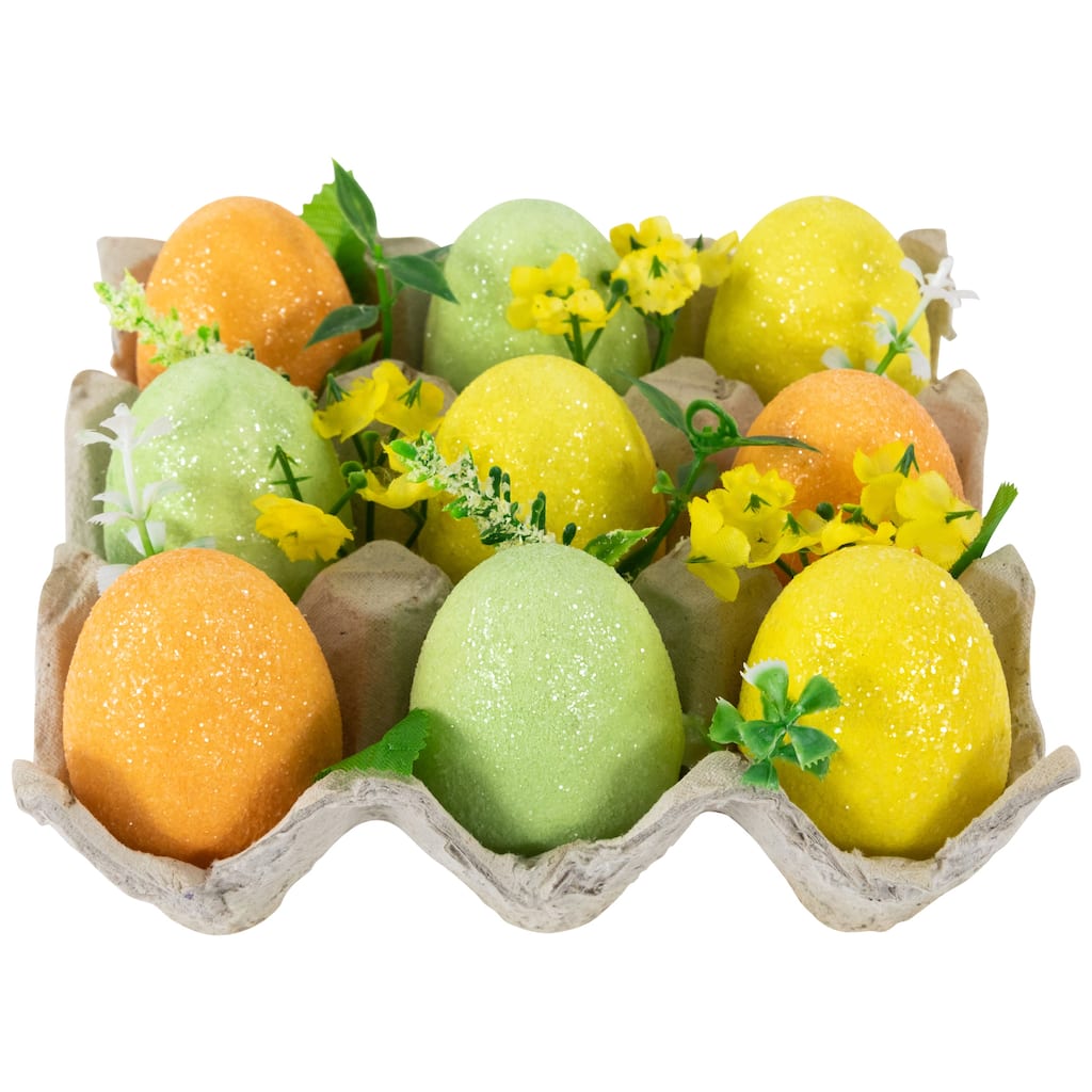 Glittered Easter Eggs with Carton Decoration - 6.25" - Set of 9