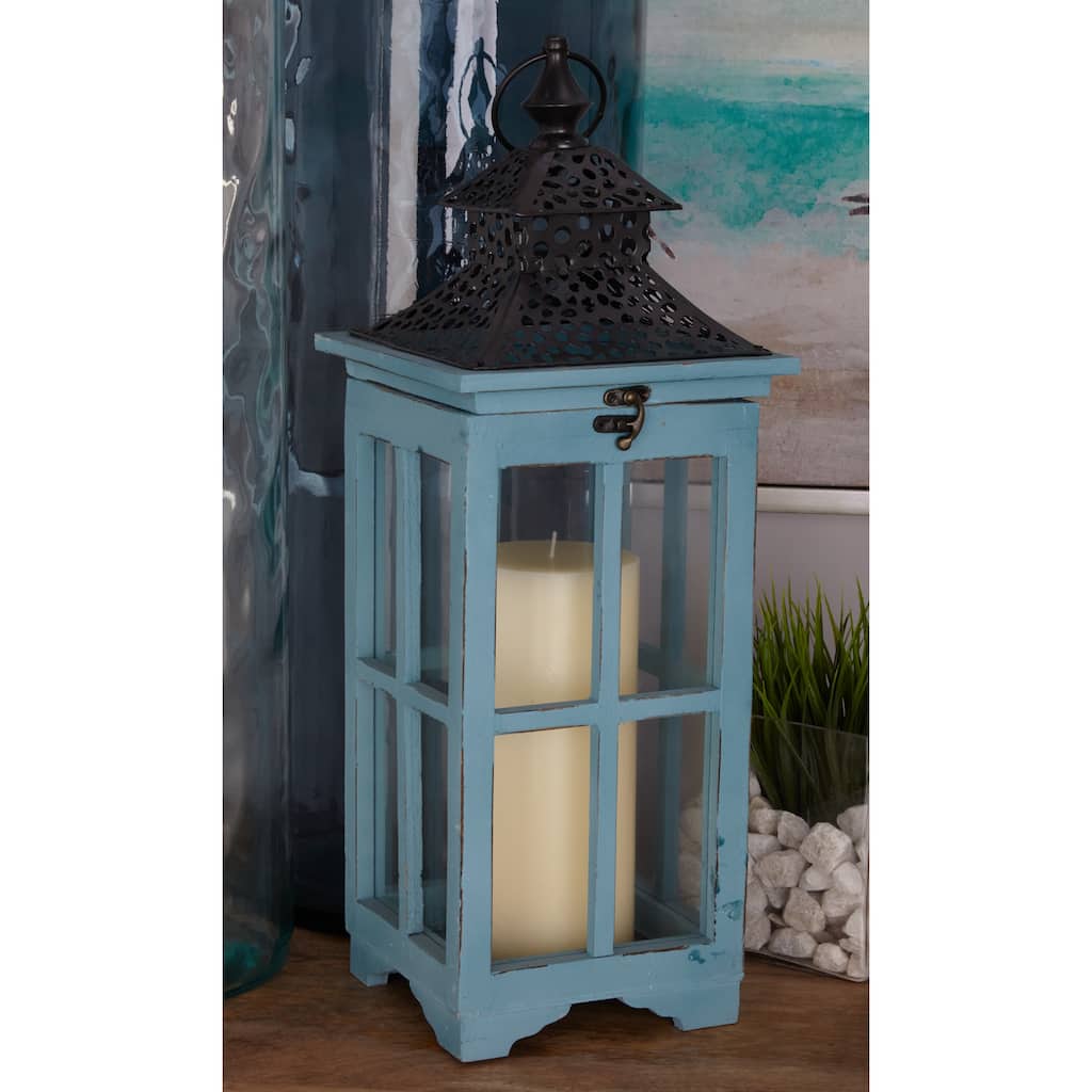 Turquoise Fir Coastal Lantern (Set of 2) - 11 x 26 and 8 x 21