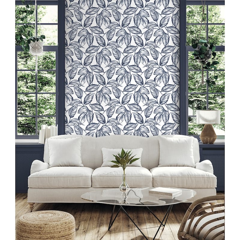 NextWall Sketched Leaves Peel and Stick Wallpaper