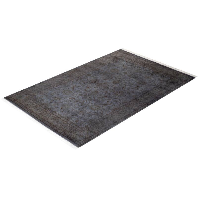 Overton Hand Knotted Wool Vintage Inspired Modern Contemporary Overdyed Gray Area Rug - 4' 2" x 6' 5"