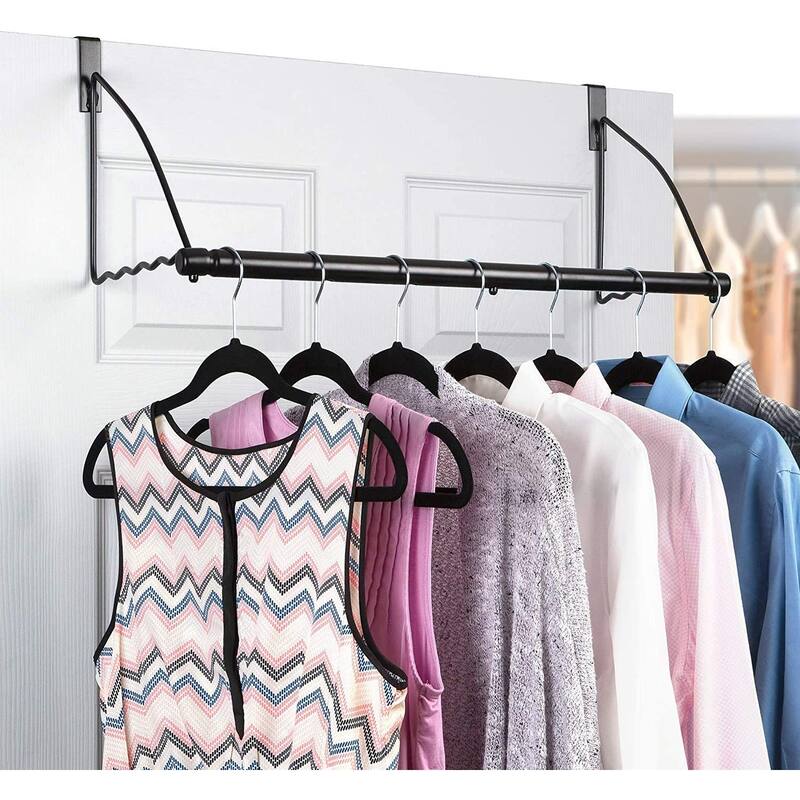 Over the Door Closet Valet with Hanging Bar Expandable 17" - 23.75" L x 9" x 10" Black