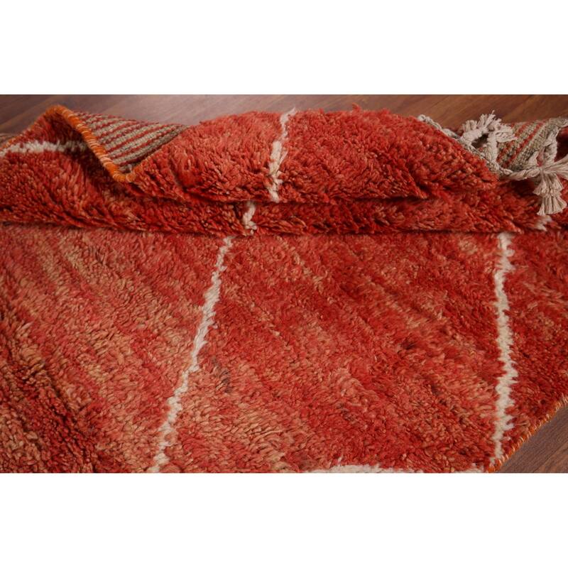 Orange Plush Trellis Moroccan Accent Rug Hand-Knotted Wool Carpet - 3'1" x 5'7"