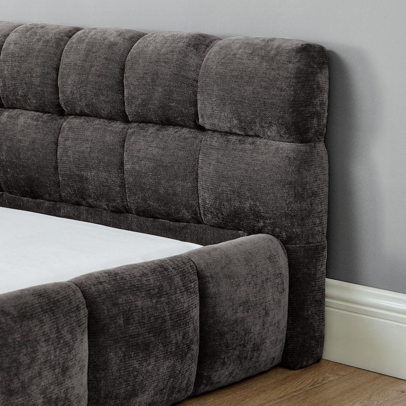 King Size Upholstered Bed Frame With Thick Fabric,Grounded Queen Size Platform Bed With Headboard And Solid Frame