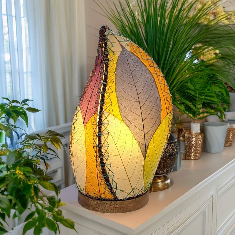Eangee Handmade Leaflet Table Lamp, Cocoa Leaves Shade, 5 x 7 x 14 in. - 5 x 7 x 14