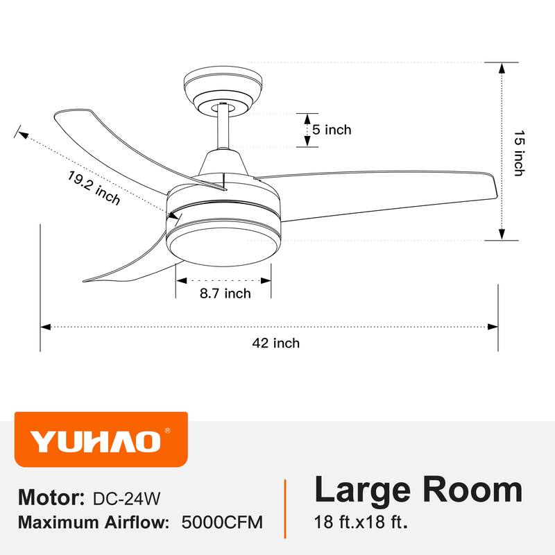 YUHAO Modern 42-in. Integrated LED Propeller Ceiling Fan Lighting with Remote Control - 42