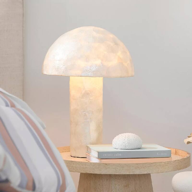 Nautical Capiz Shell Mushroom Table Lamp - Seaside Ocean Beach Dock Decor Light - Table Lamp - Table Lamp