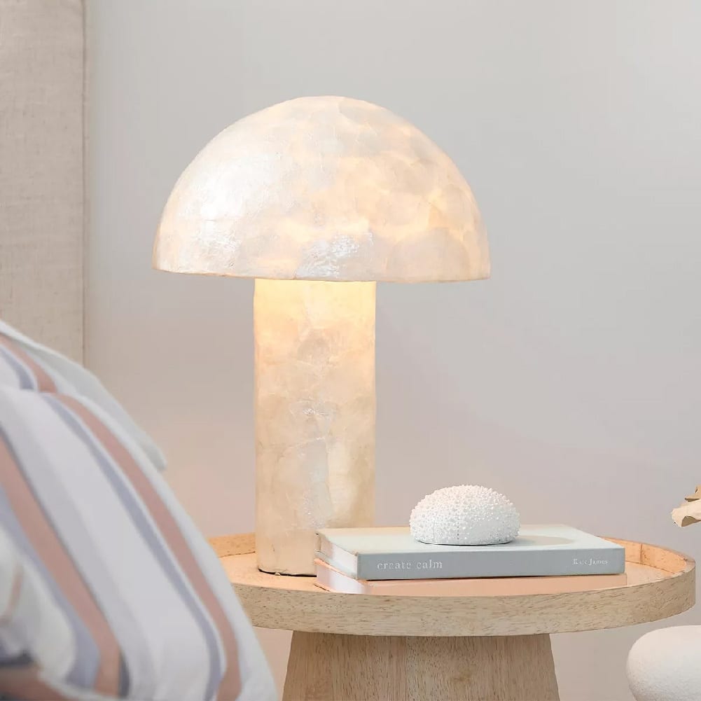 Nautical Capiz Shell Mushroom Table Lamp - Seaside Ocean Beach Dock Decor Light - Table Lamp