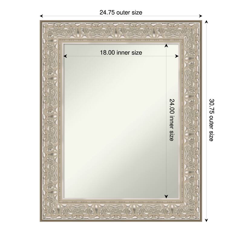 Luxe Non-Beveled Framed Bathroom Vanity Wall Mirror - 25 x 31 in - Luxe Silver Cream
