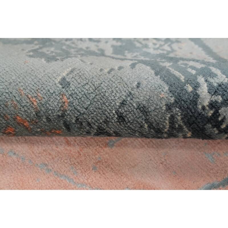 Hand Knotted Oriental Viscose Silk Carpet Modern Pictorial Multi-Colored Abstract Area Rug - 8' 0'' X 5' 0''