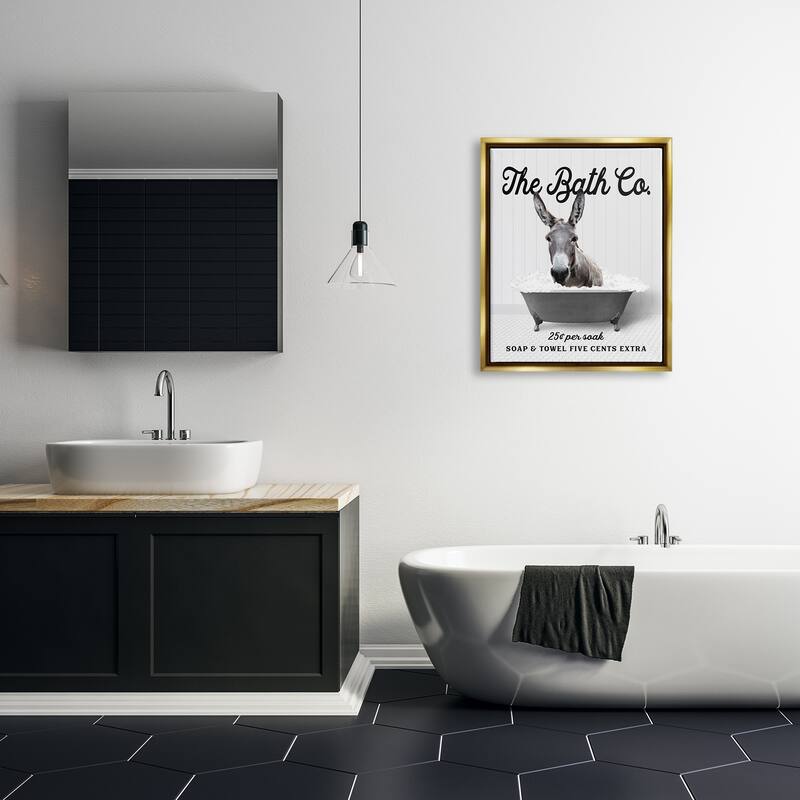 Stupell Vintage Donkey in Tub Framed Floater Canvas Wall Art Design by Lettered and Lined