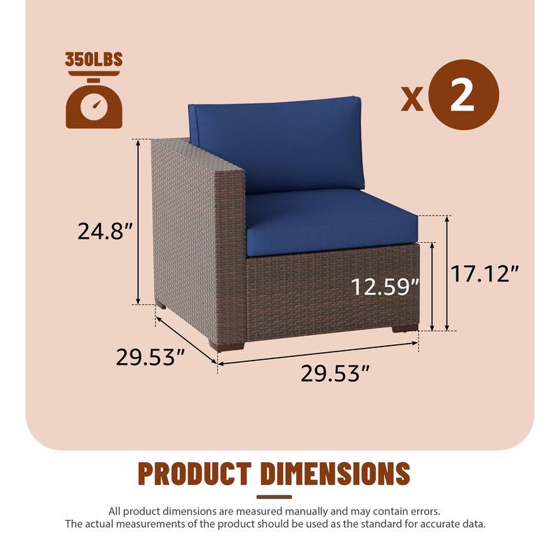 2-piece Outdoor Wicker Sectional Sofa Loveseat Set - Brown and Blue