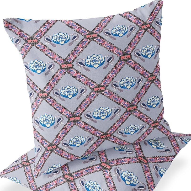 HomeRoots Set of Two 16" X 16" Blue and Gray Peacock Blown Seam Floral Indoor Outdoor Throw Pillow - 16.00' X '16.00' X '5.00