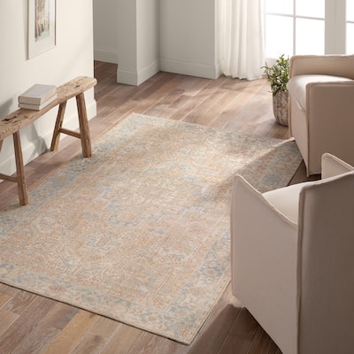 Mabel Machine Washable Medallion Beige/Blue Rug