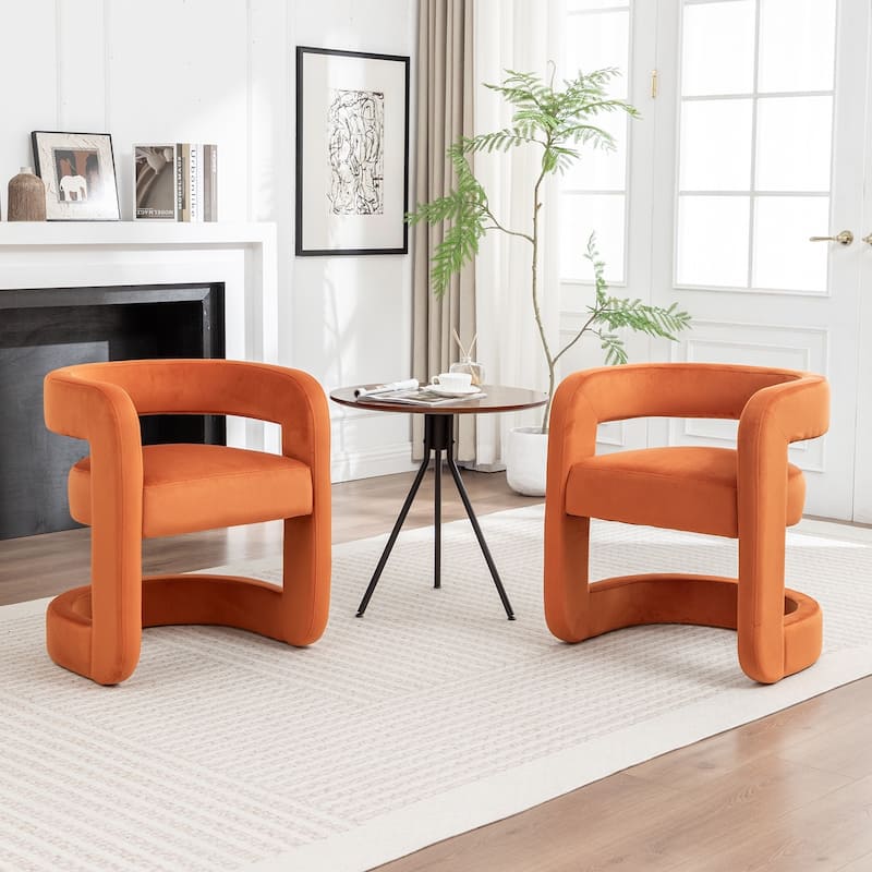 SEYNAR Modern Velvet E-Shaped Open Back Dining chair Set of 2 - Orange