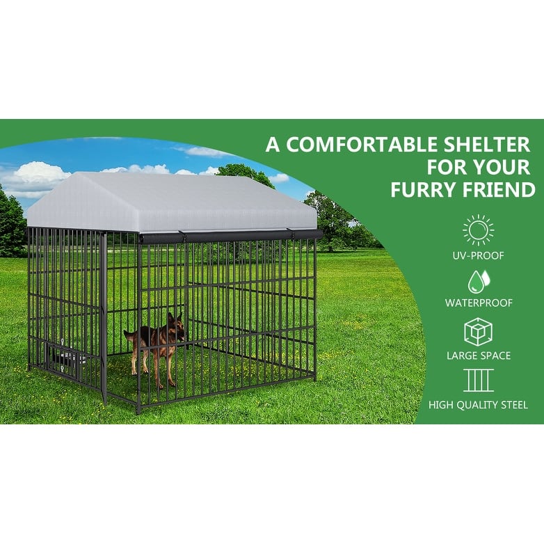 GDF Studio - Rockwell Outdoor Dog Kennel with Roof Cover & Feeding System