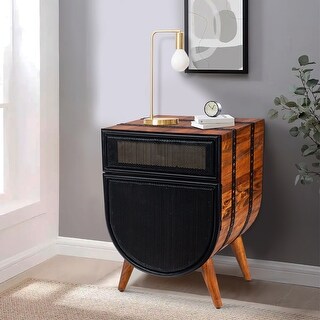 24 Inch Acacia Wood Accent Cabinet Chest with 1 Mesh Drawer and 1 Door ...
