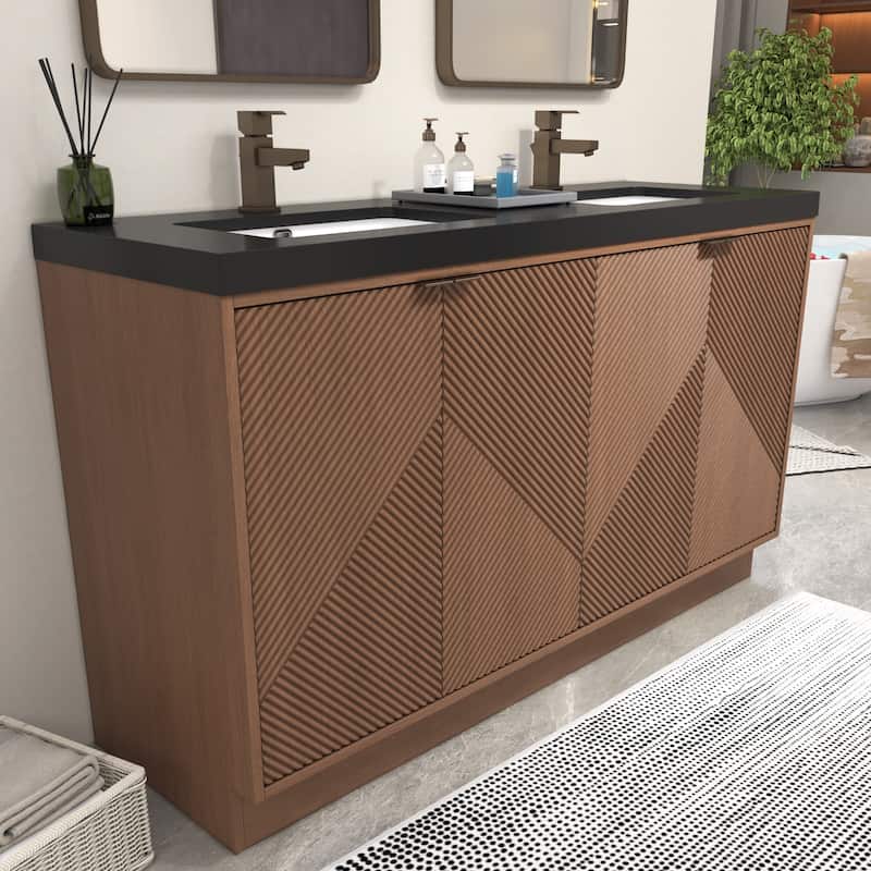 Milano 60" Freestanding Bathroom Vanity with Double Black Acrylic Sink