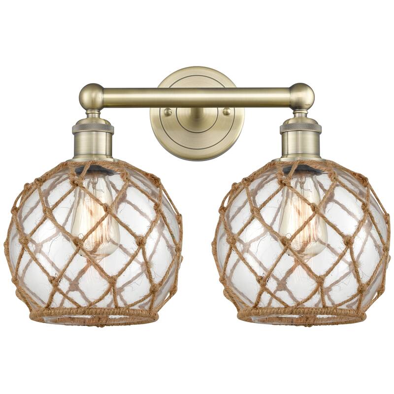 Innovations Lighting Endless Possibilities Edison - Farmhouse Rope - 2 Light 17" Bath Vanity Light - Antique Brass/Clear Glass with Brown Rope