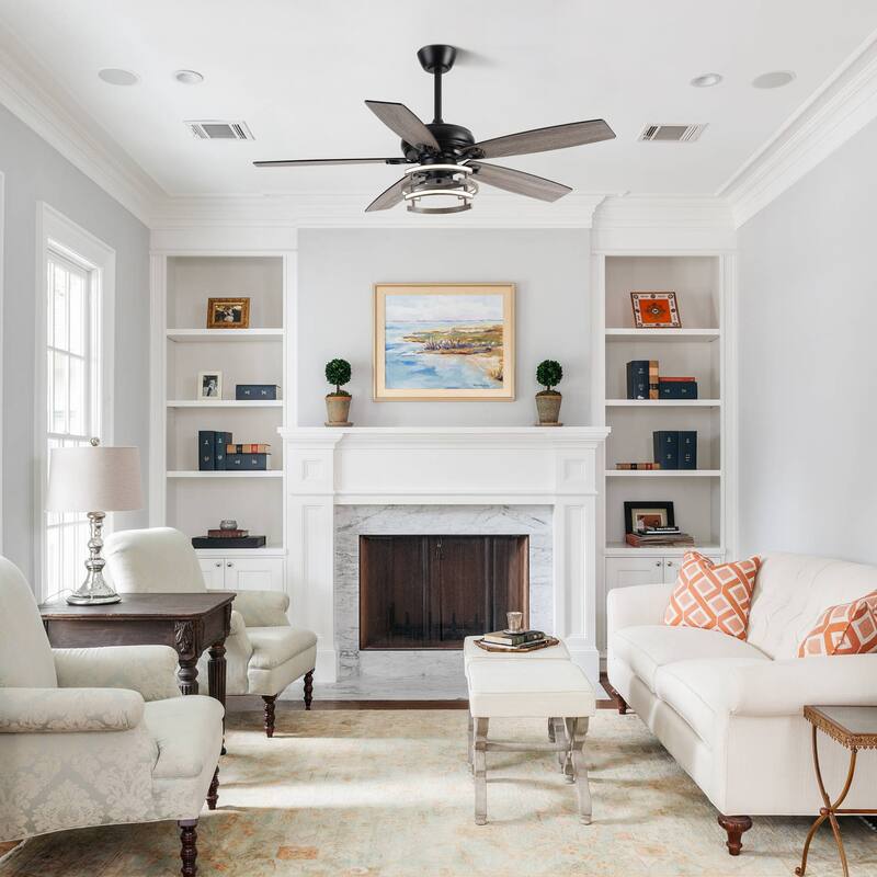 52" Farmhouse Matte Black Reversible Integrated LED Dimmable Reversible Ceiling Fan with Light and Remote