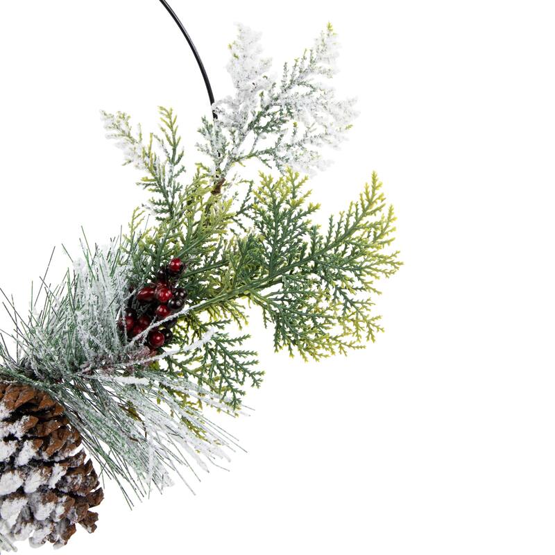 Frosted Mixed Foliage with Berries and Pinecone Artificial Christmas Wreath 16-Inch Unlit - 16"