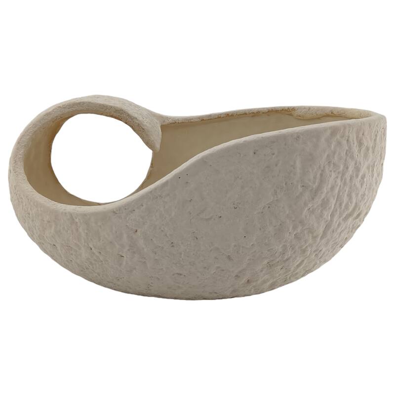 Ceramic Decorative Bowl Form Modern Textured Design - 7" Ivory - 15" x 10" x 7" - 15" x 10" x 7" - Ivory/ Tan