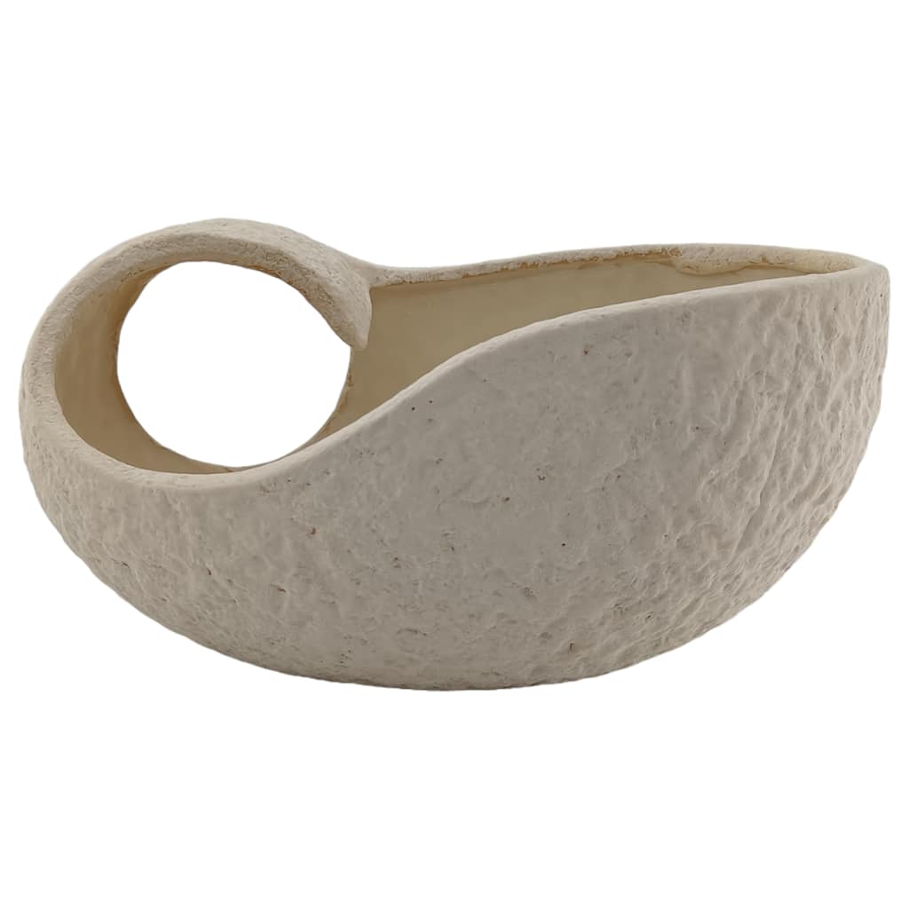 Ceramic Decorative Bowl Form Modern Textured Design - 7" Ivory - 15" x 10" x 7"