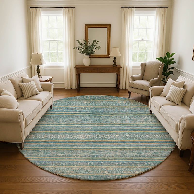Premium Washable Super Soft Boho Stripes Mayfield Rug - Teal - 8' x 8'