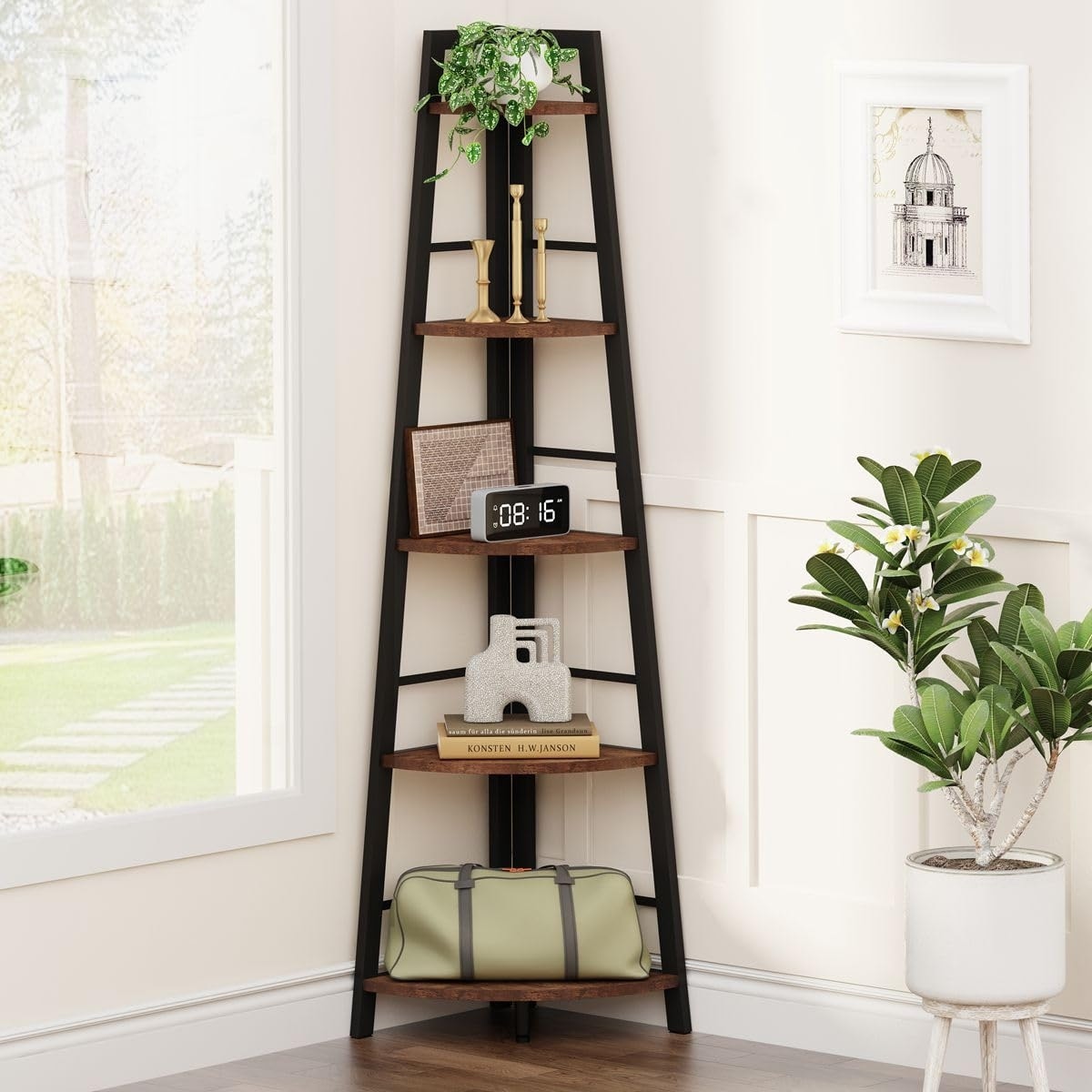 Narrow corner shop bookshelf