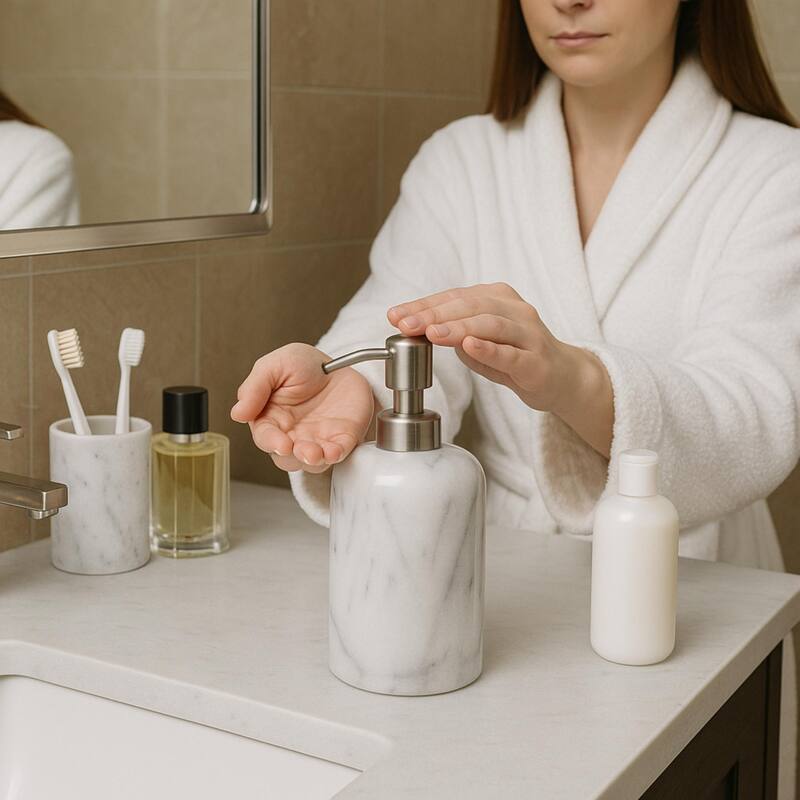 Creative Home Spa Collection Natural White Marble Liquid Soap Dispenser, Lotion Dispenser