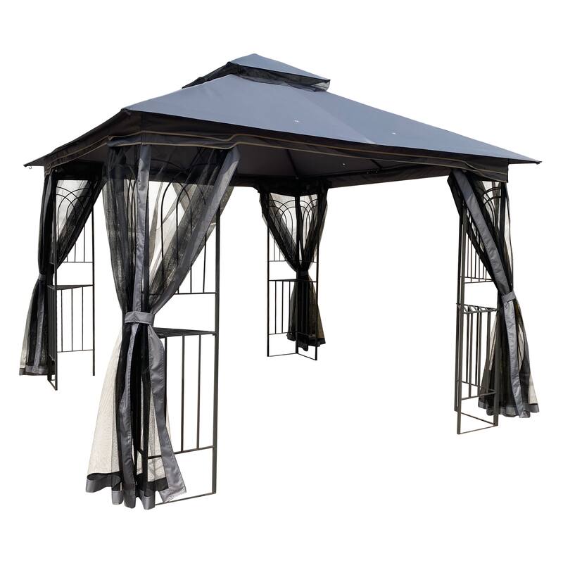10x10 Outdoor Patio Gazebo Canopy Tent With Ventilated Double Roof And Mosquito net(Detachable Mesh Screen On All Sides)