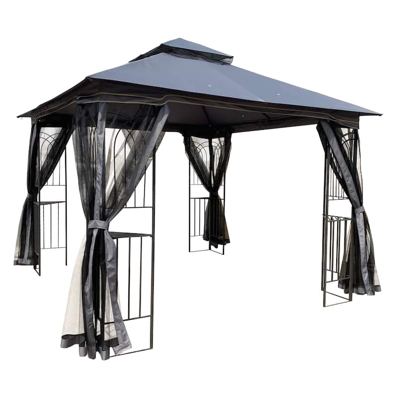 Gray 10x10 ft Patio Canopy Gazebo with DoubleTier Roof, Mesh Screens