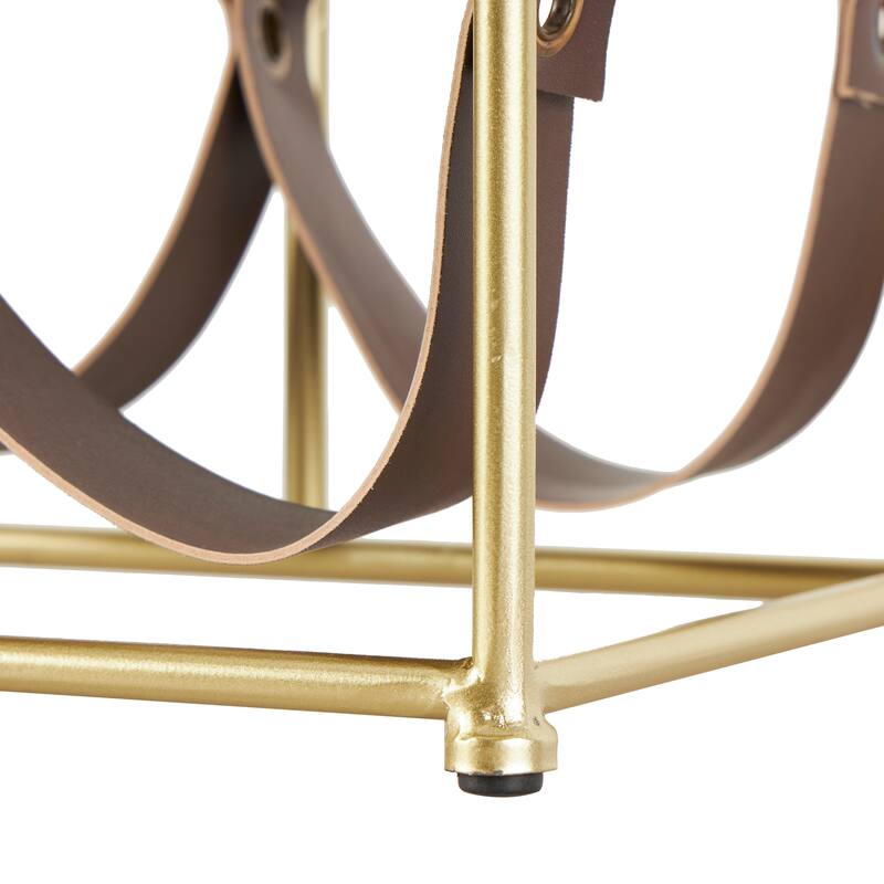 Gold Metal Wine Rack with Faux Leather Holding Straps