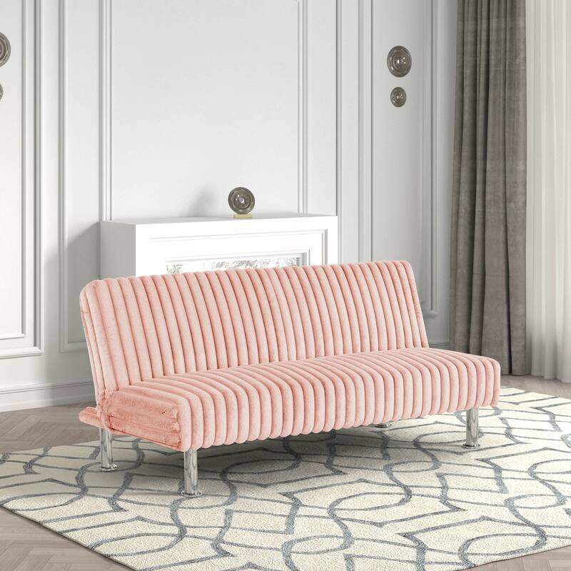 Furniture of America Draper I Modern Chenille Channel Tufted Fabric Futon Sofa Bed - Pink