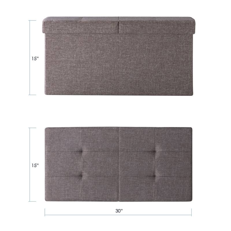30 Inch Smart Lift Top Button Tufted Fabric Storage Ottoman by Crown Comfort