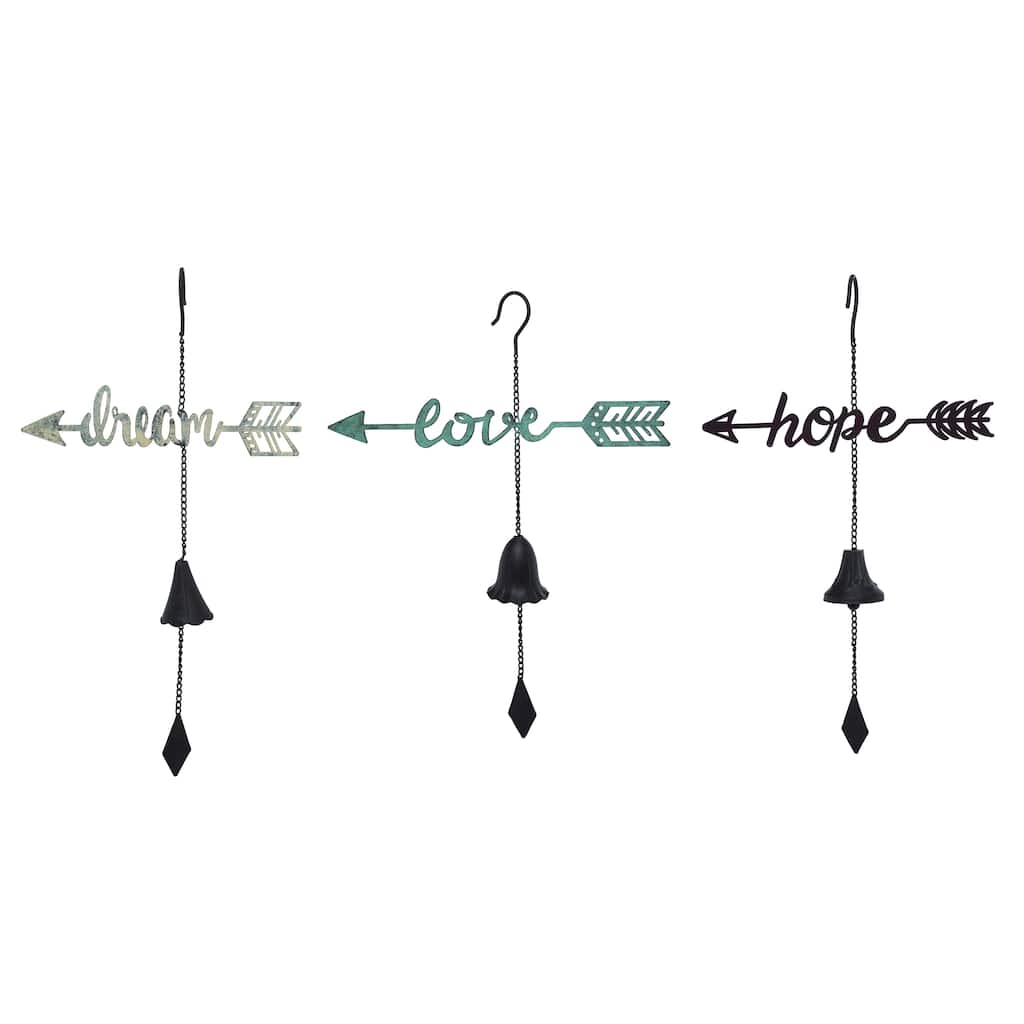 Transpac Metal Dream Hope Love Inspirational Hanging Chime Set of 3 Wall Decorations - Multi