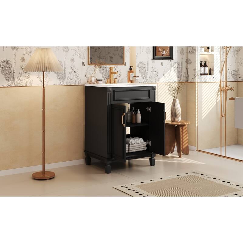 GDFStudio - Modern Bathroom Vanity with Ceramic Sink and 2 Soft-Closing Doors & Adjustable Shelf - 24'W