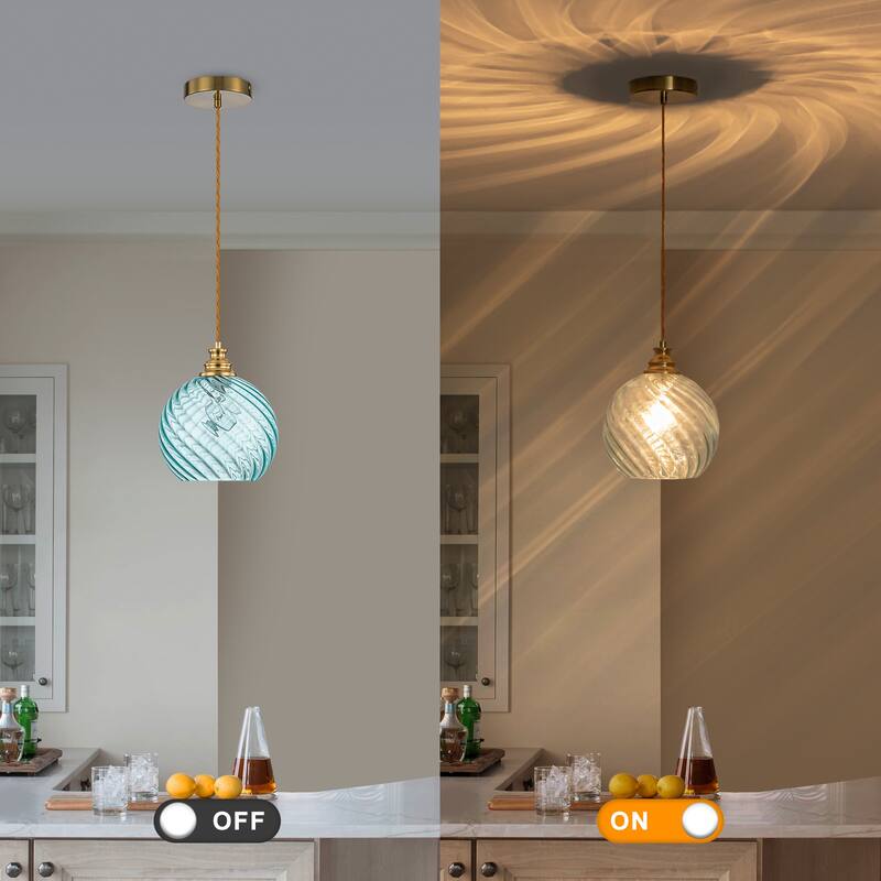 8" Blue Twisted Clear Glass Pendant Light Modern Kitchen Dining Room - Dia.8-in