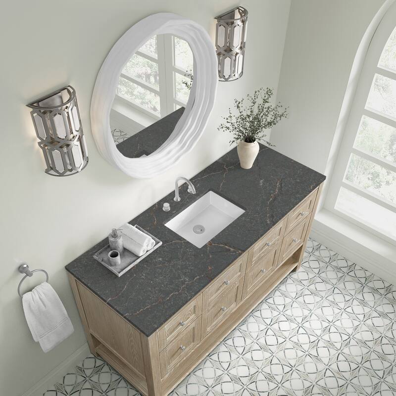 Breckenridge 60" Single Vanity, Whitewashed Oak - 60S - Parisian Bleu