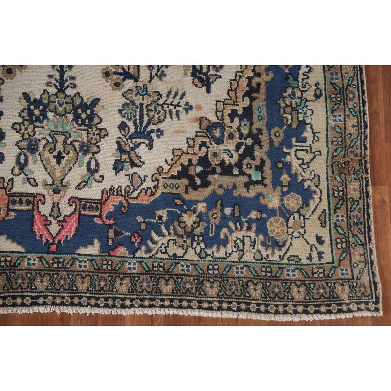 Hand Knotted Oriental 100% Wool Carpet Traditional Medallion Beige & Ivories Hamedan Area Rug - 9' 11'' X 6' 7''