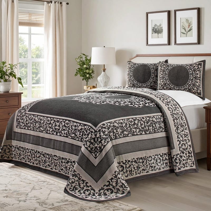 Superior Cotton Blend Oversized Vintage Floral Scroll Bedspread Set