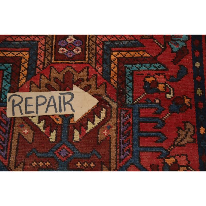 Hand Knotted Oriental 100% Wool Carpet Traditional Floral Oranges & Rust Heriz Runner Rug - 12' 8'' X 3' 3''