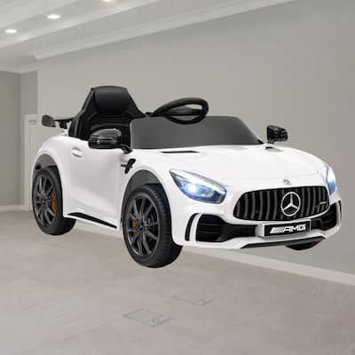 Mercedes-Benz AMG GTR Licensed 12V Kids Electric Ride-On Car with Remote Control, Music, Lights & 3 Speeds - White
