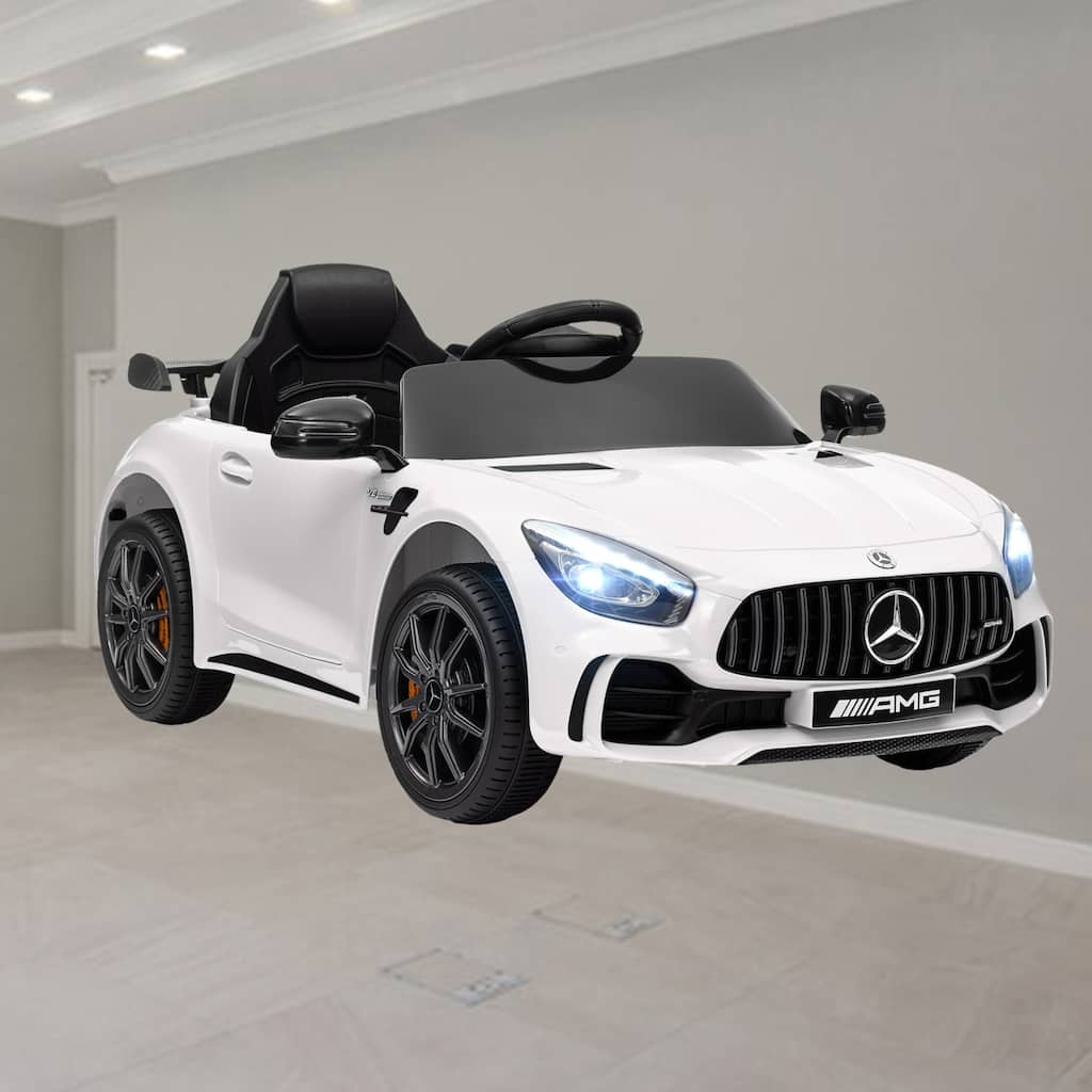 Mercedes-Benz AMG GTR Licensed 12V Kids Electric Ride-On Car with Remote Control, Music, Lights & 3 Speeds - White