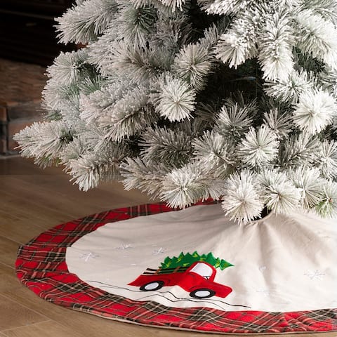 Glitzhome 48"D Traditional Christmas Tree Skirt With Border