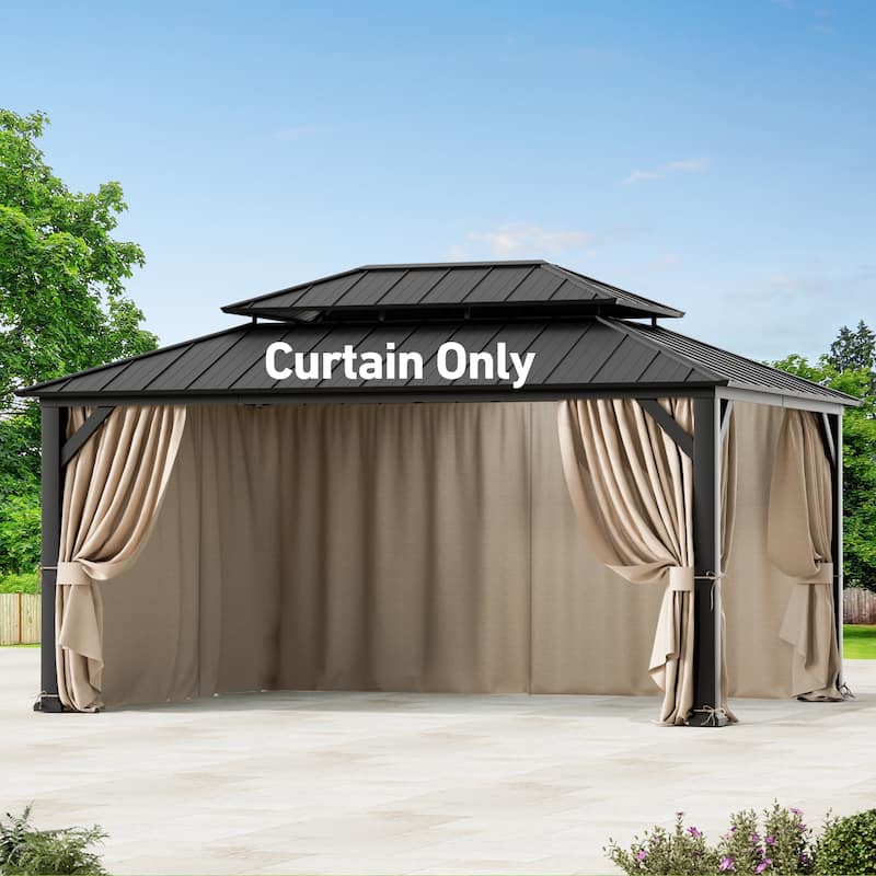 Gazebo Curtain Replacement Universal 4-Panel Sidewalls 12' x 16', Outdoor Gazebo Privacy Curtains with Zipper (Curtain Only)