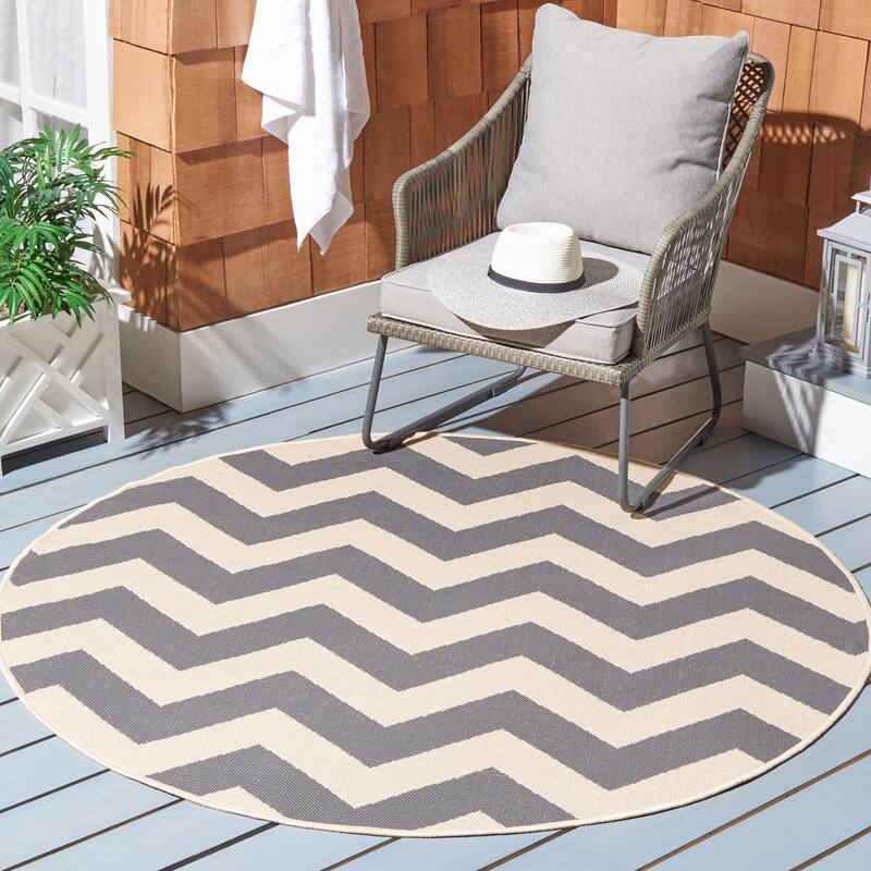 SAFAVIEH Courtyard Reeta Indoor/ Outdoor Waterproof Patio Backyard Rug - 4' Round - Grey/Beige