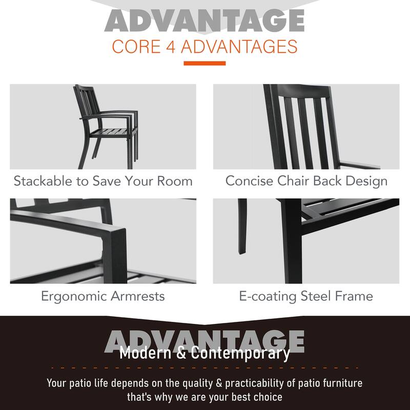 MAISON ARTS Patio E-coated Weather-resistant Stackable Dining Armchairs (Set of 2)