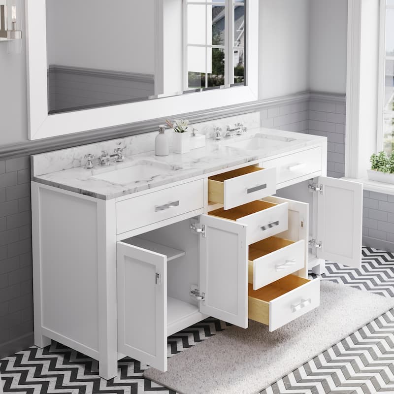 Water Creation Madison 72-inch Solid White Double Sink Bathroom Vanity
