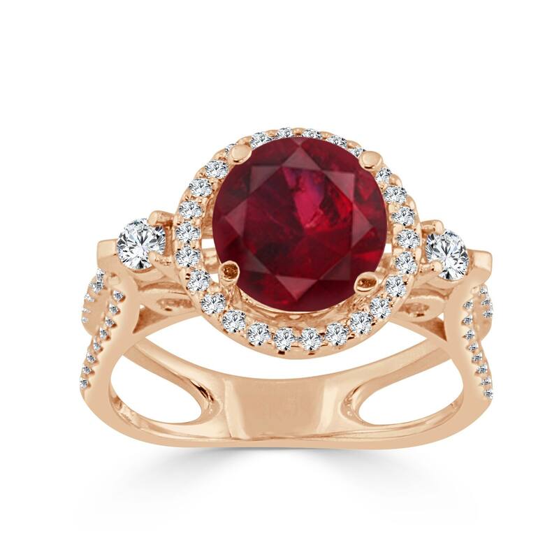 Auriya Contemporary 1/2ctw Red Ruby 1/2ctw Halo Diamond Engagement Ring 14k Gold - Rose - 4