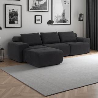 Corduroy L-Shaped Modular Sleeper Sectional Sofa with Memory Foam - Bed ...